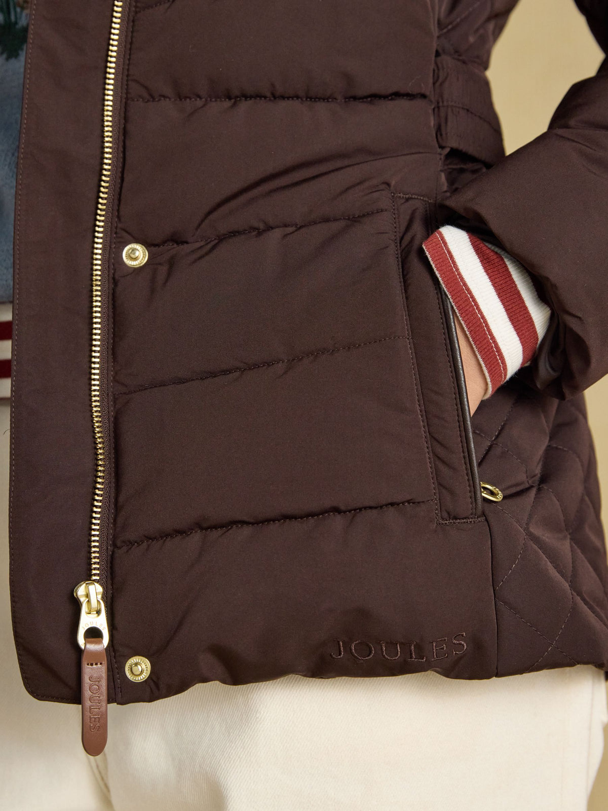 Showerproof Padded Coat with Faux Fur Hood - Chocolate Brown