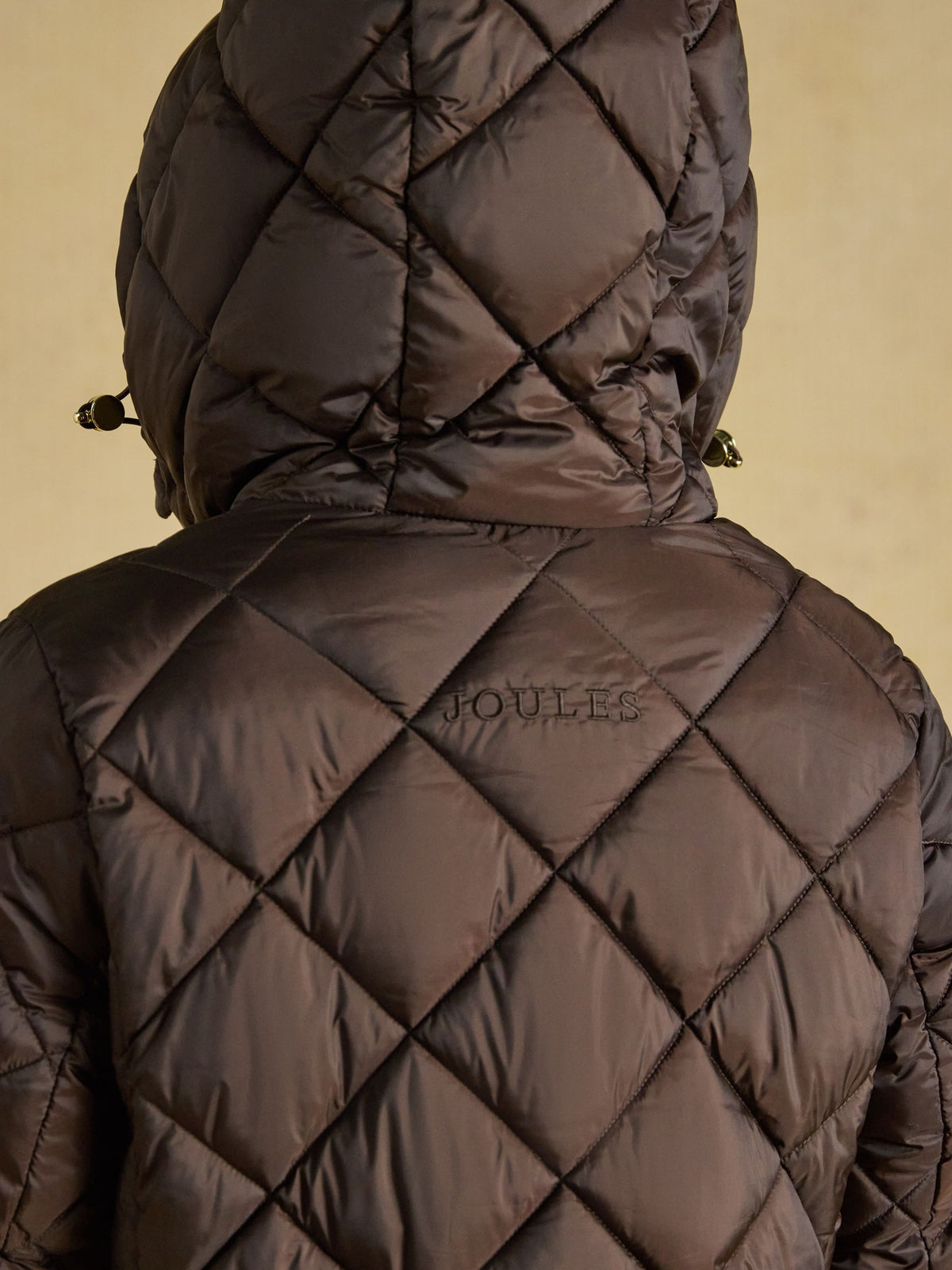 Showerproof Longline Diamond Quilted Coat with Hood - Chocolate Brown