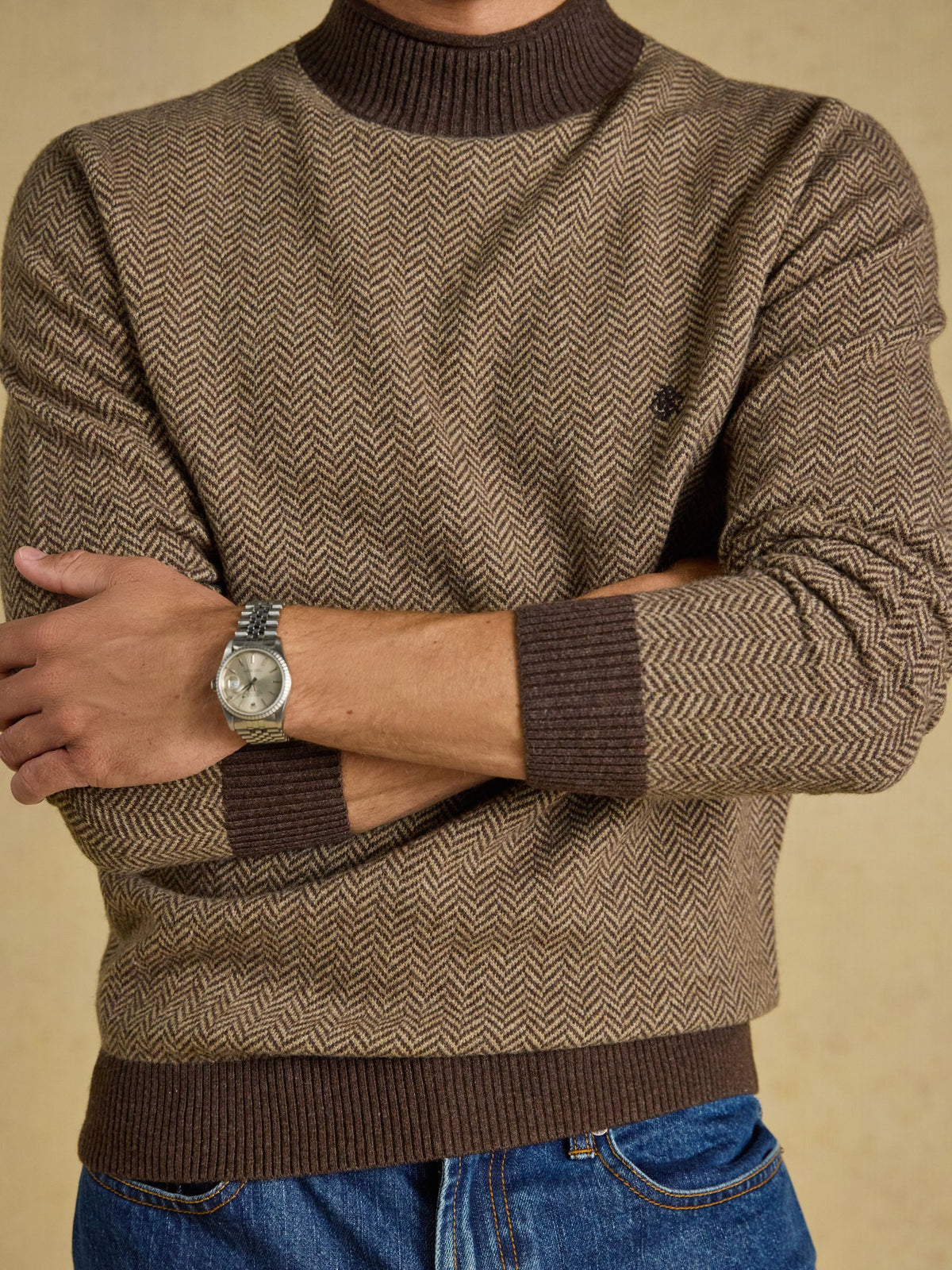 Wool Rich Roll Neck Jumper - Brown