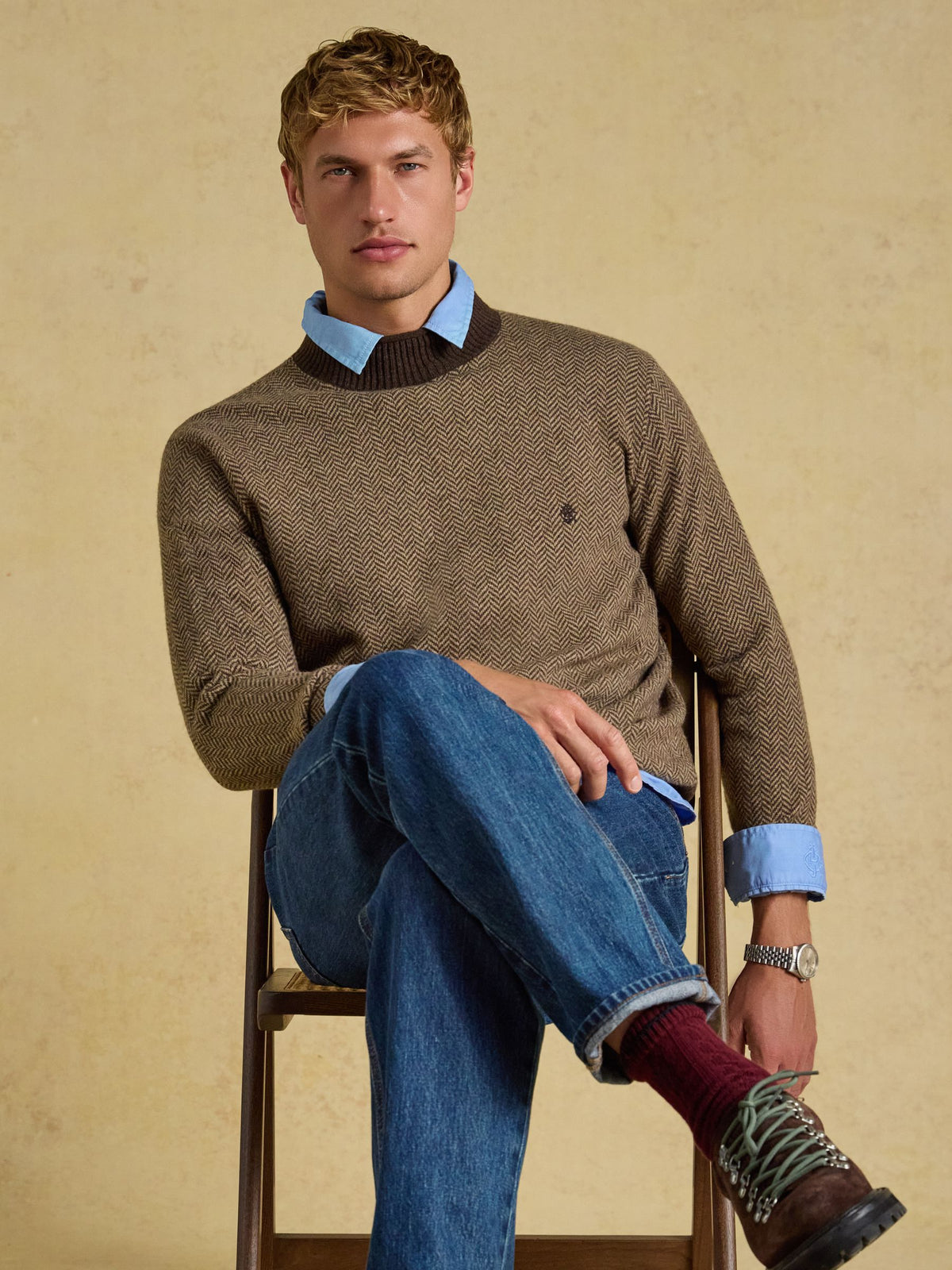 Wool Rich Roll Neck Jumper - Brown
