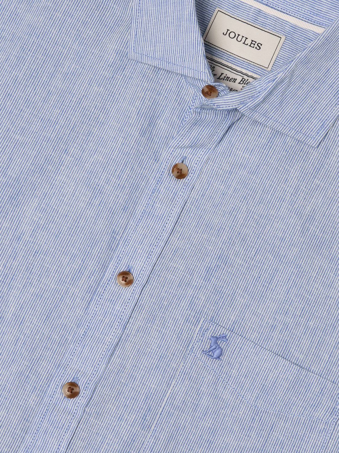 Blue Linen Blend Short Sleeve Shirt