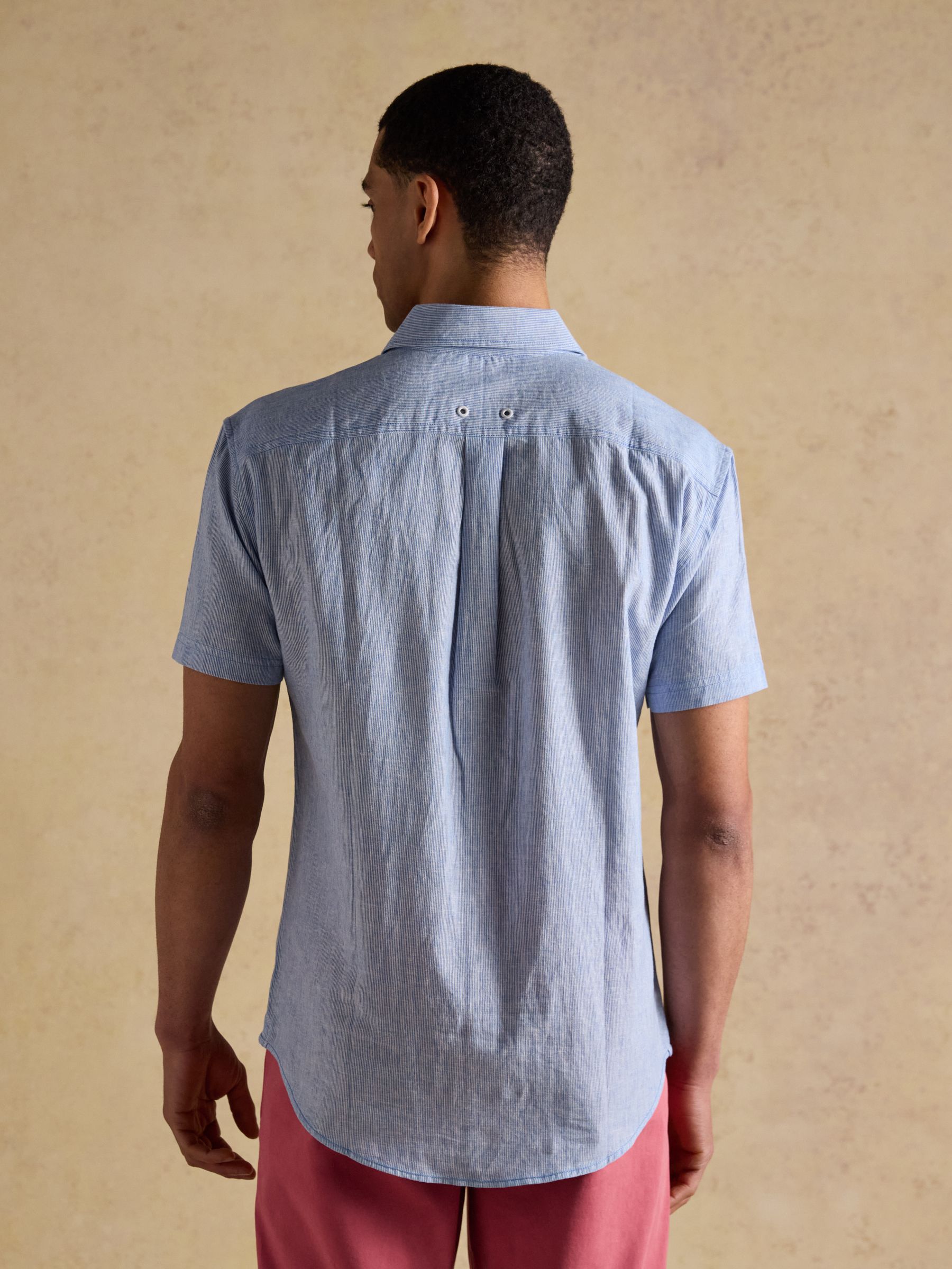 Blue Linen Blend Short Sleeve Shirt