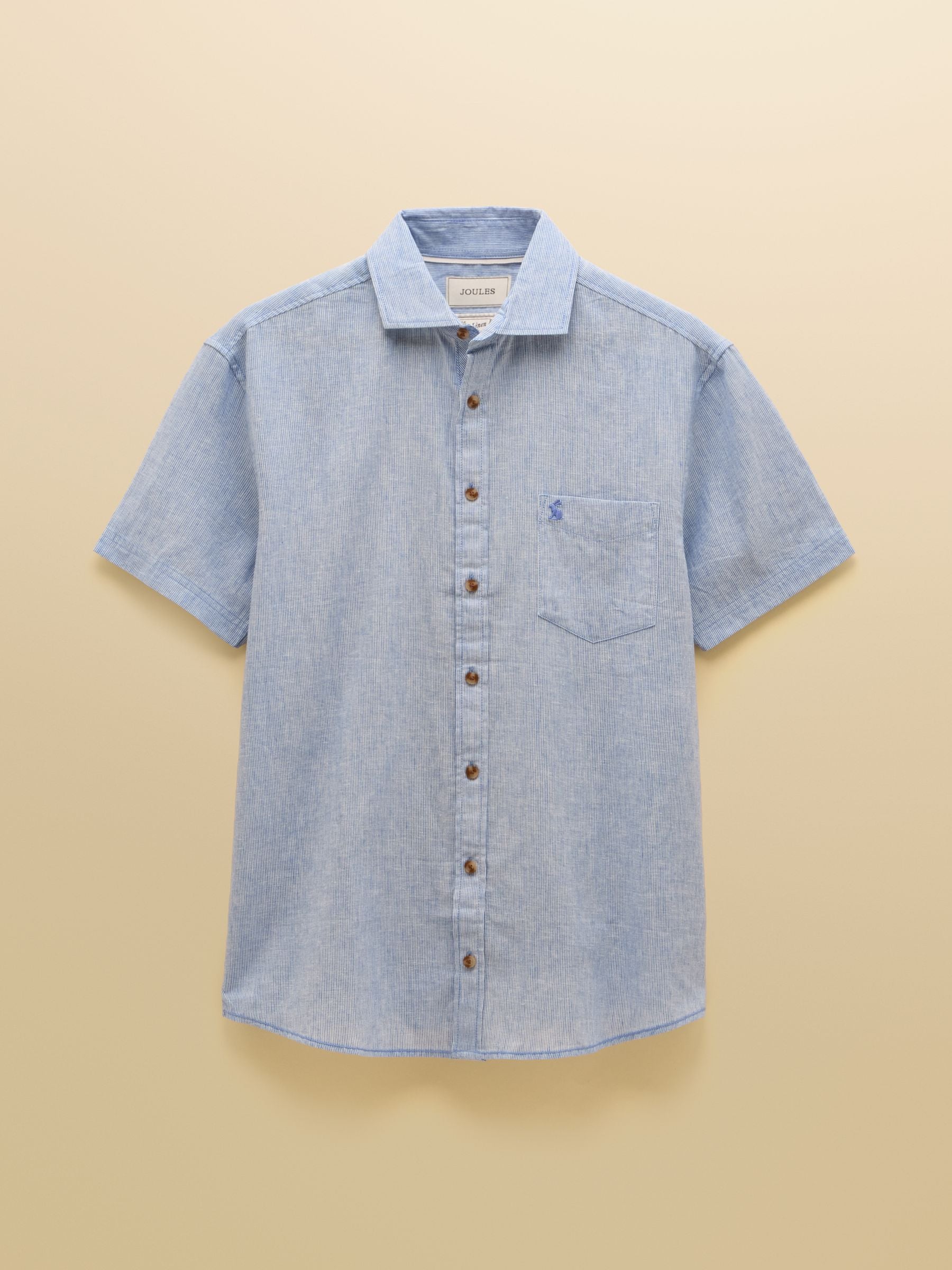 Blue Linen Blend Short Sleeve Shirt