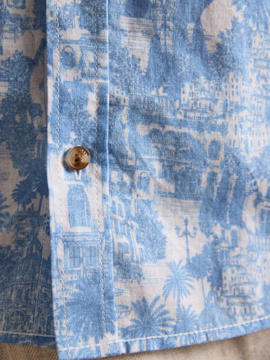 Linen Blend Blue Printed Short Sleeve Shirt