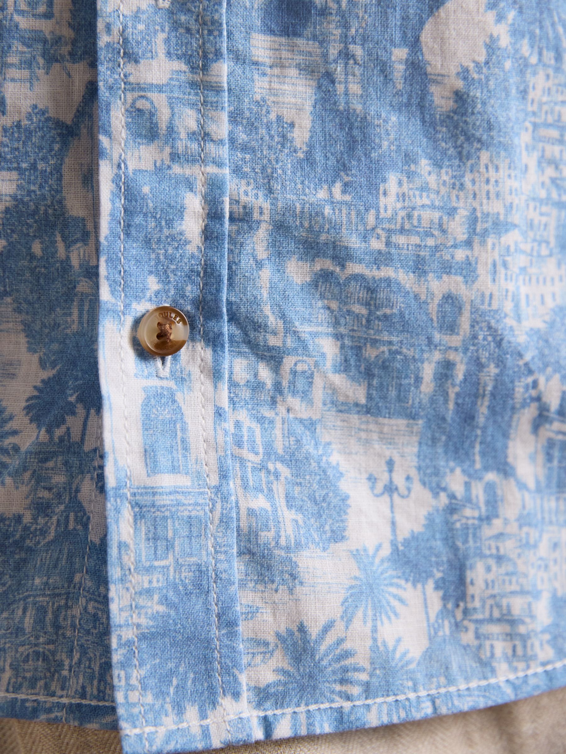 Linen Blend Blue Printed Short Sleeve Shirt