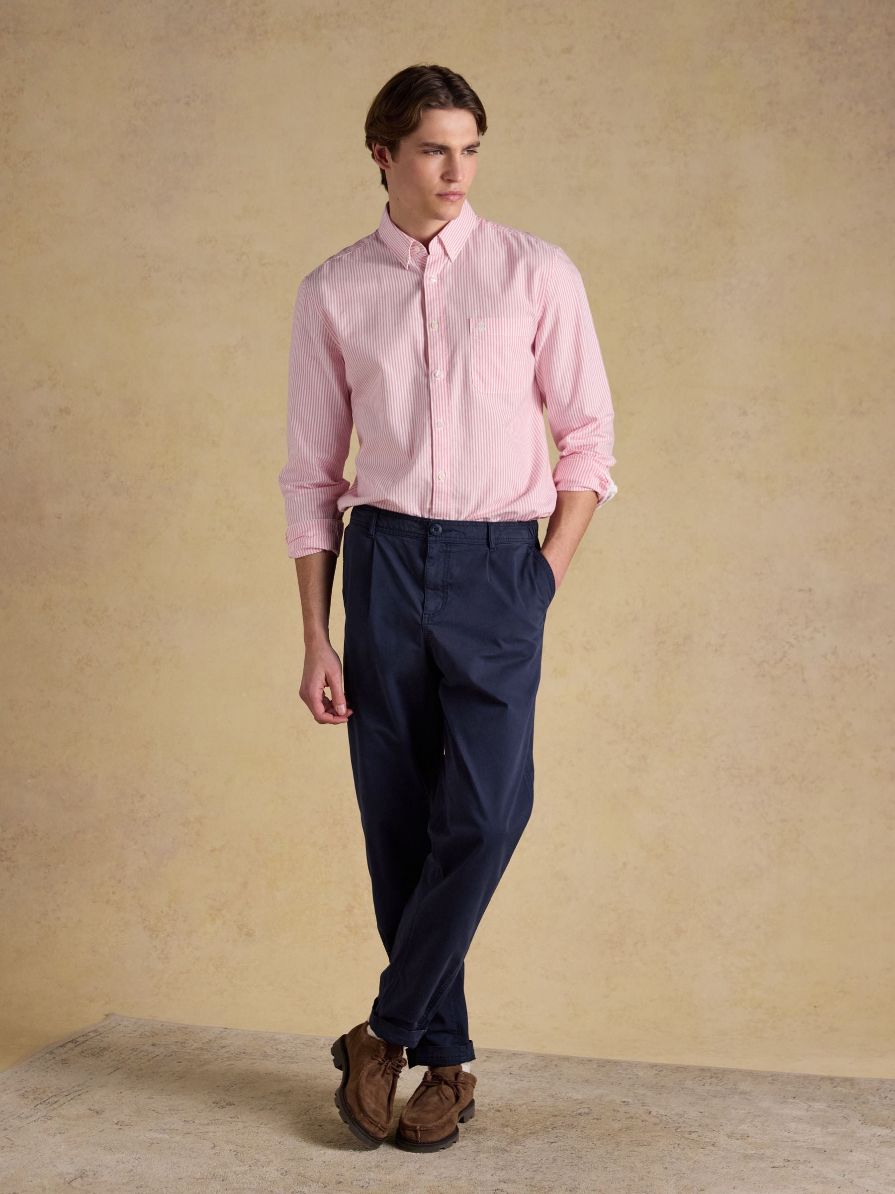 Pink & White Striped Classic Fit Oxford Shirt
