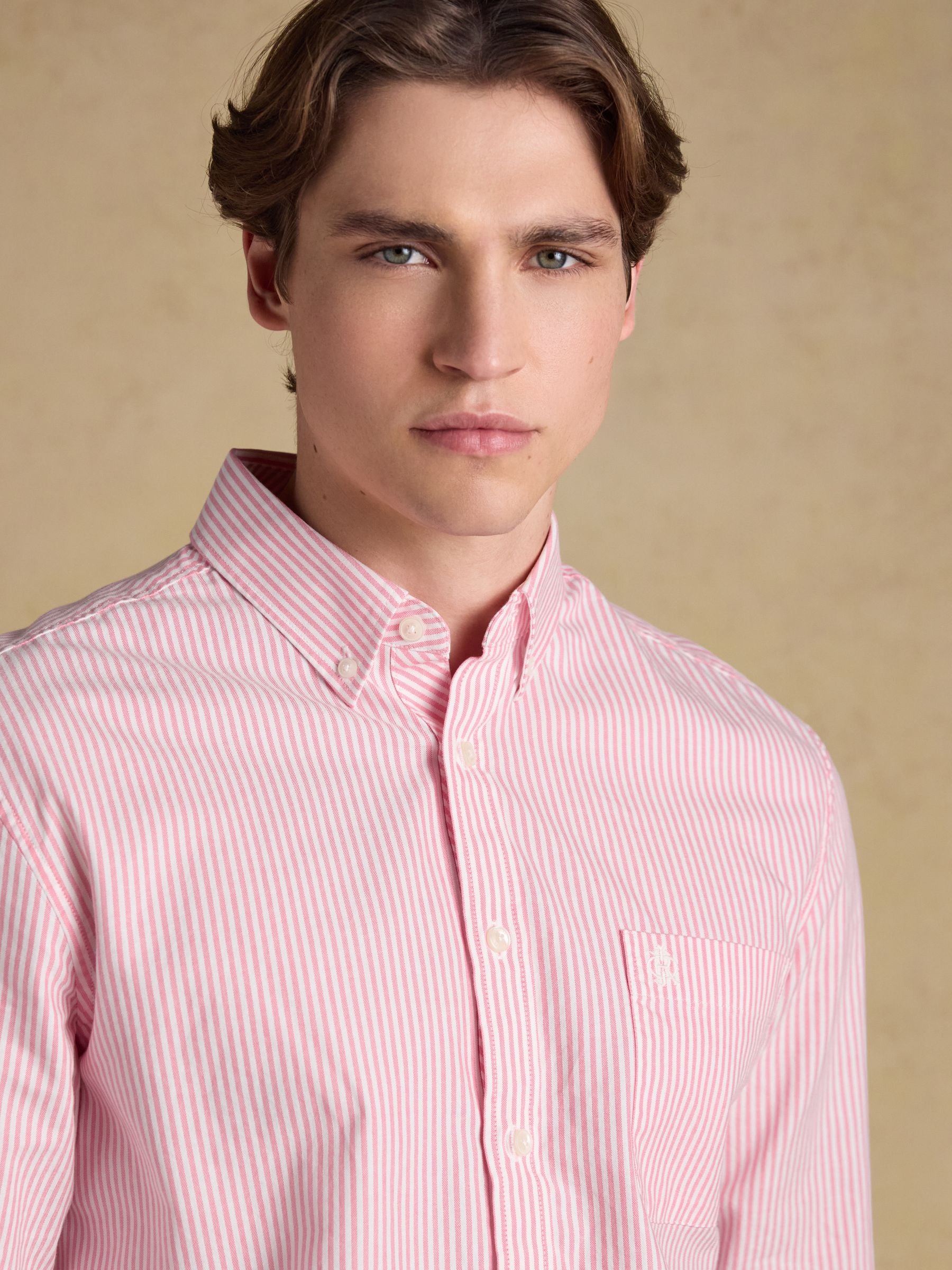 Pink & White Striped Classic Fit Oxford Shirt