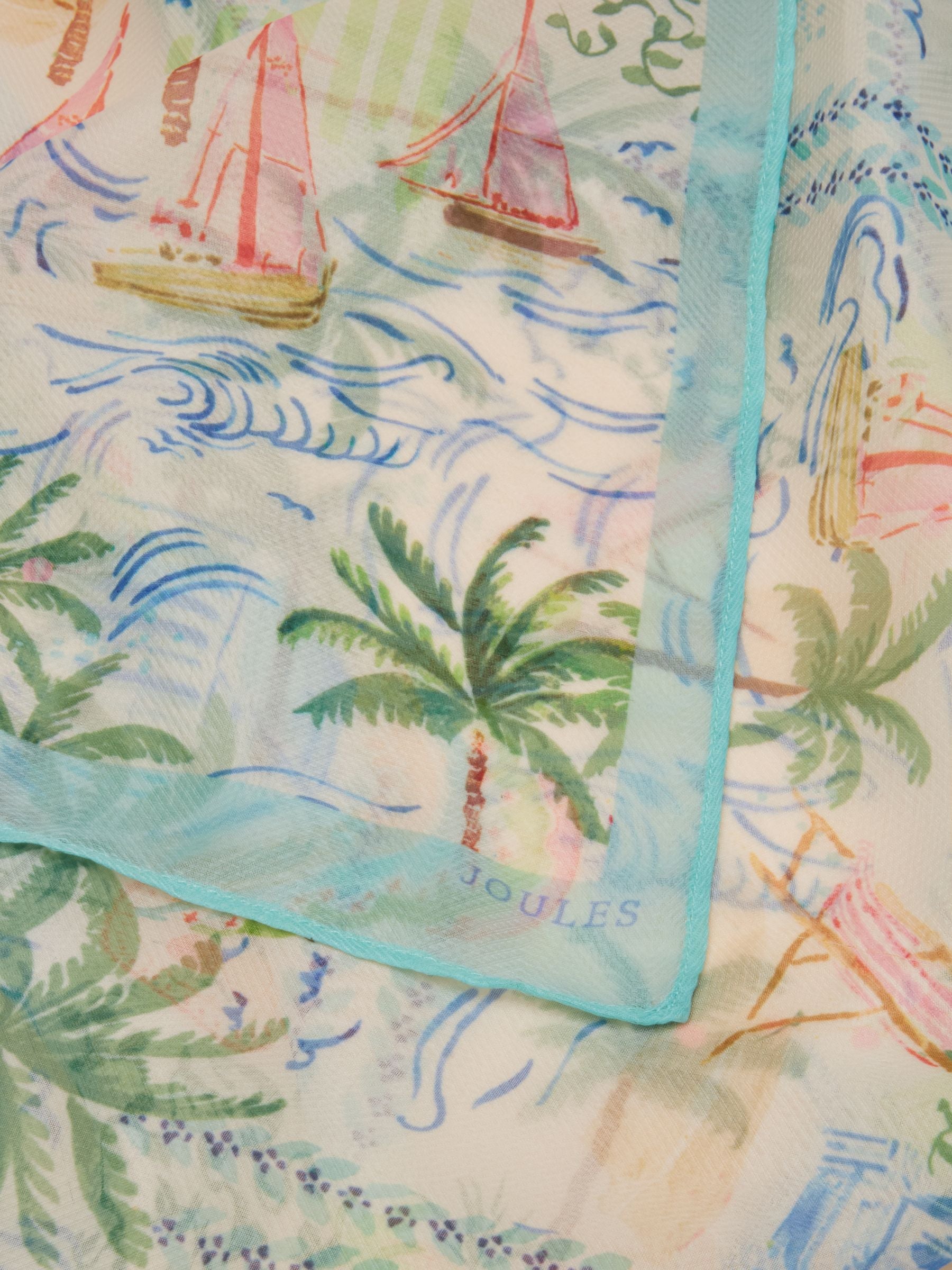 Abberton White Coastal Scene Printed Scarf
