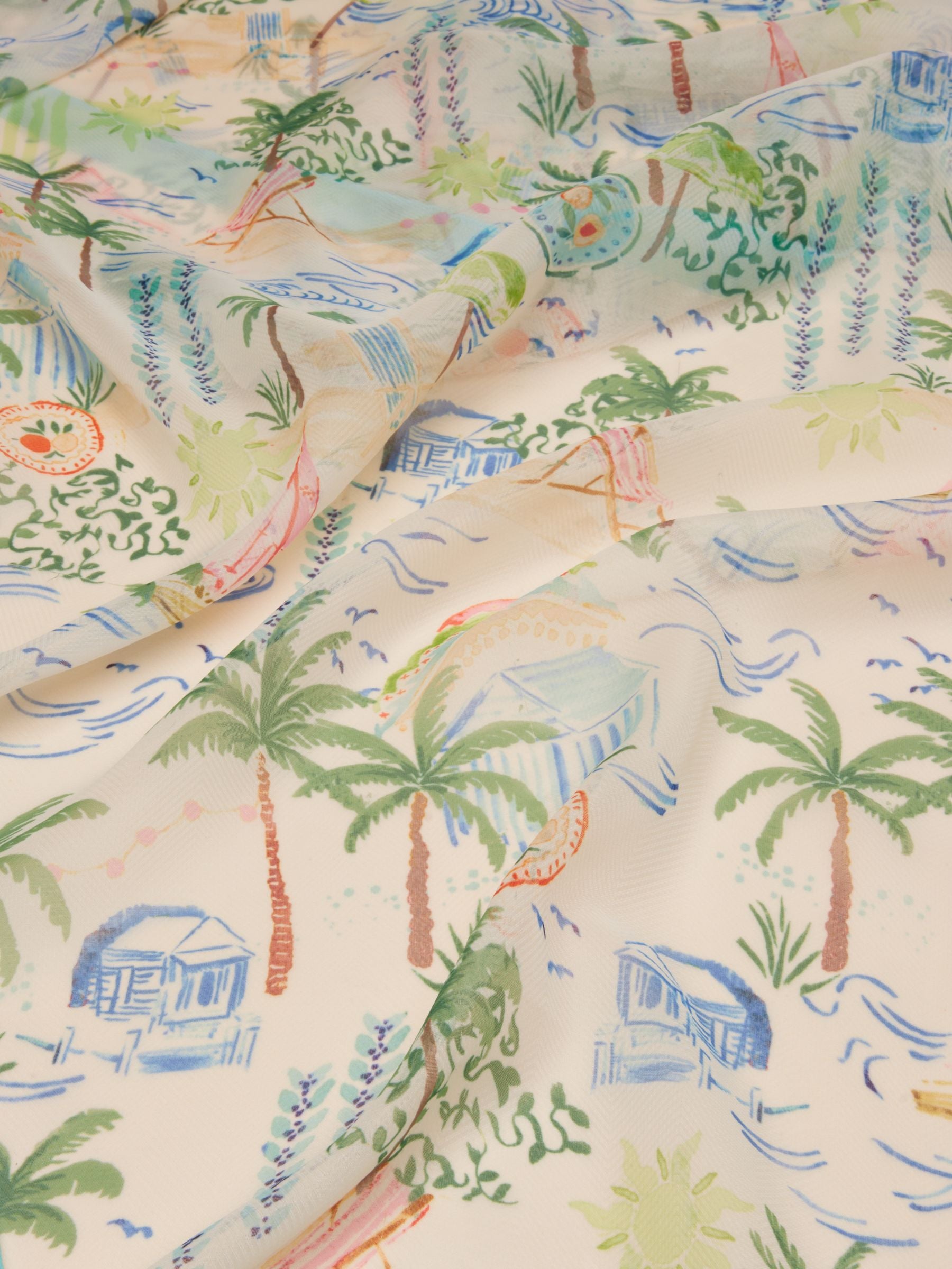 Abberton White Coastal Scene Printed Scarf