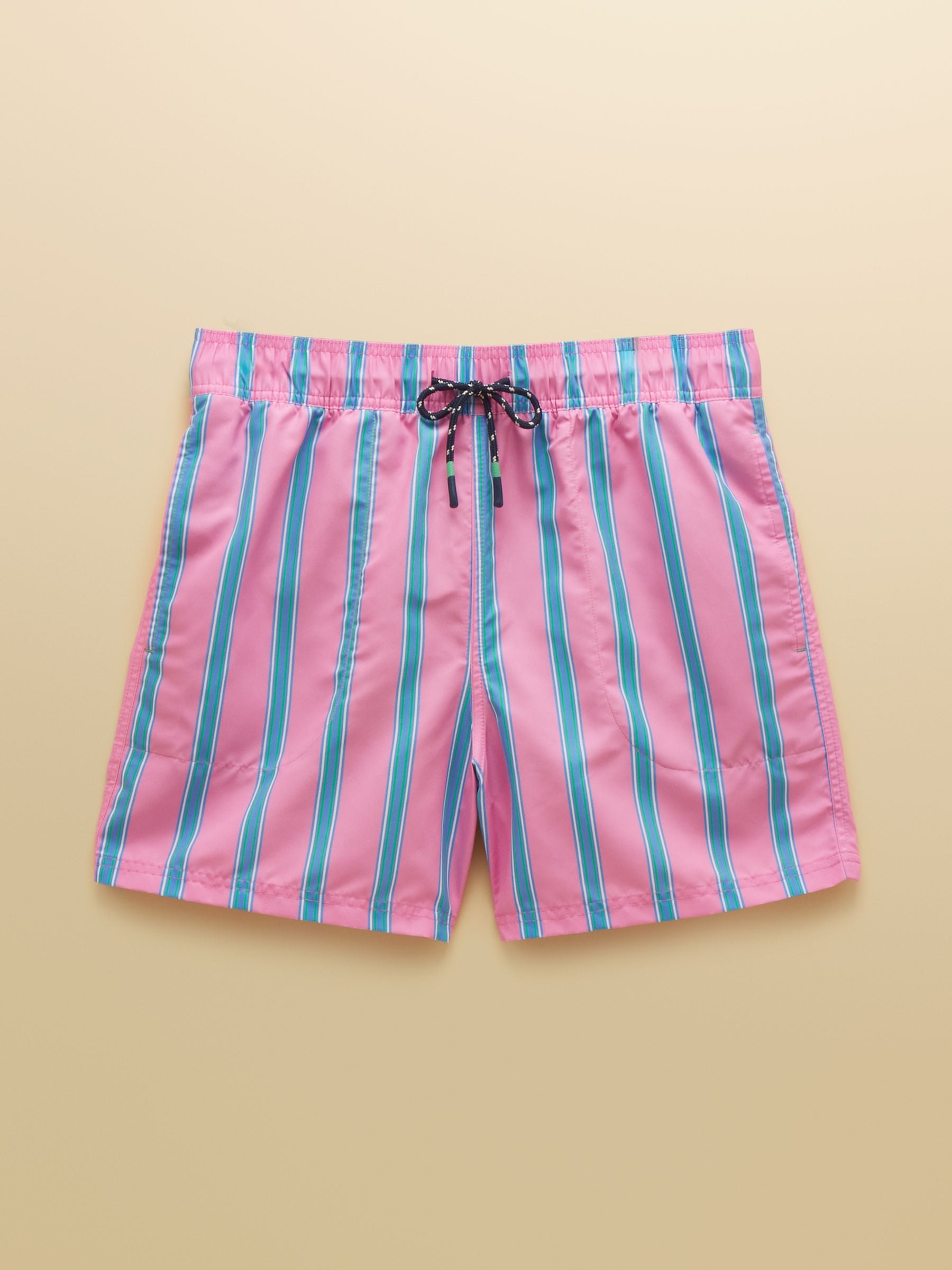 Overton Pink Striped Rugby Style Swim Shorts