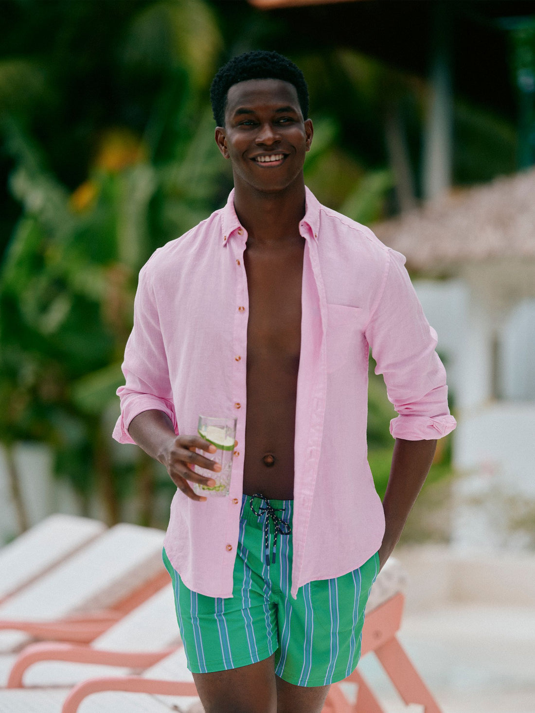 Overton Green Striped Rugby Style Swim Shorts