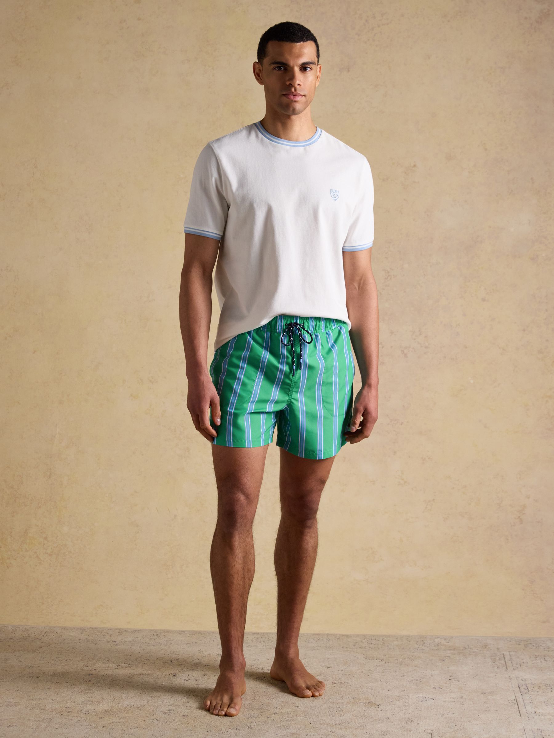 Overton Green Striped Rugby Style Swim Shorts