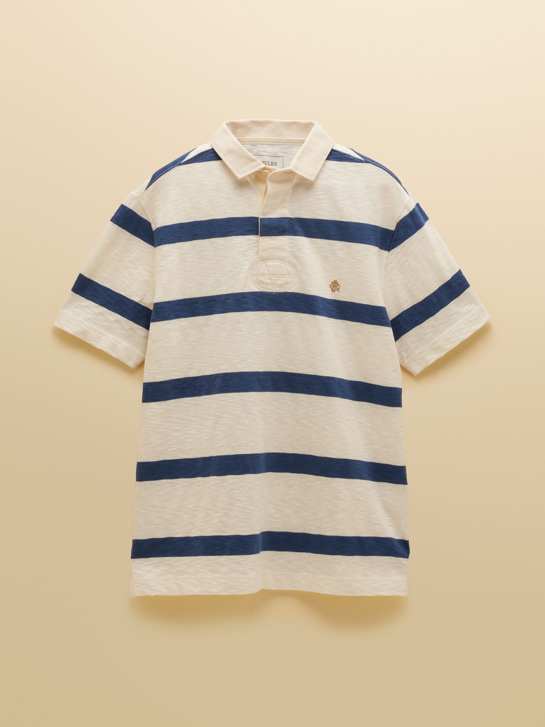 Summer Slub Cream & Navy Striped Short Sleeve Rugby Shirt