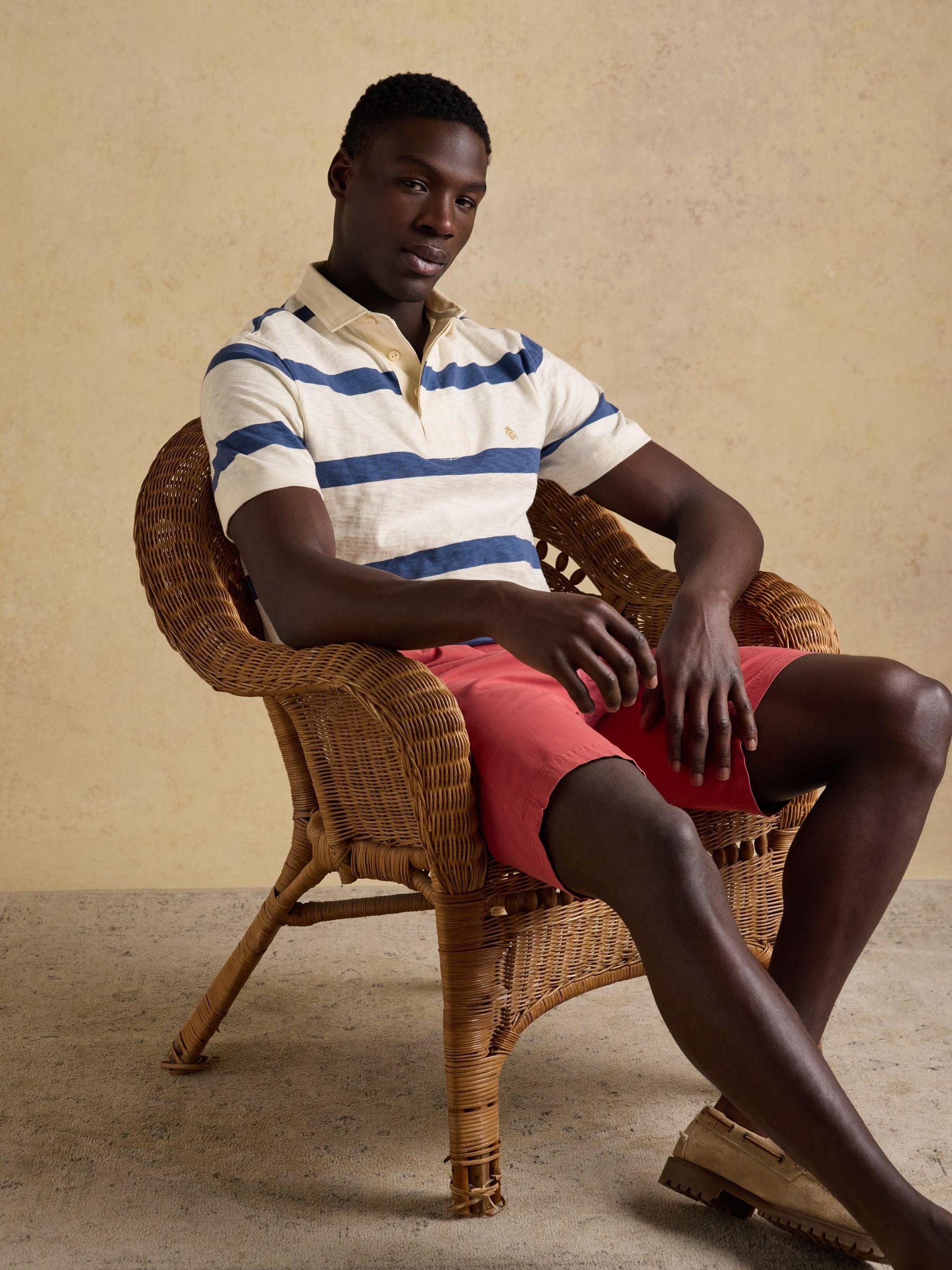 Summer Slub Cream & Navy Striped Short Sleeve Rugby Shirt