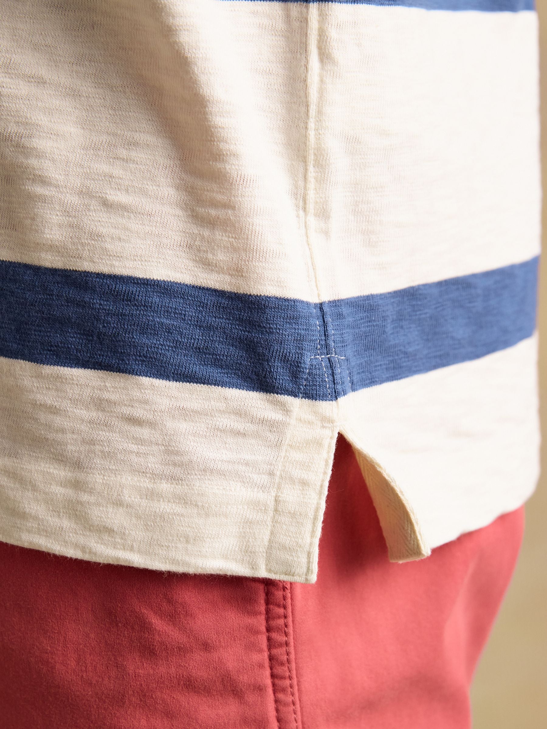 Summer Slub Cream & Navy Striped Short Sleeve Rugby Shirt