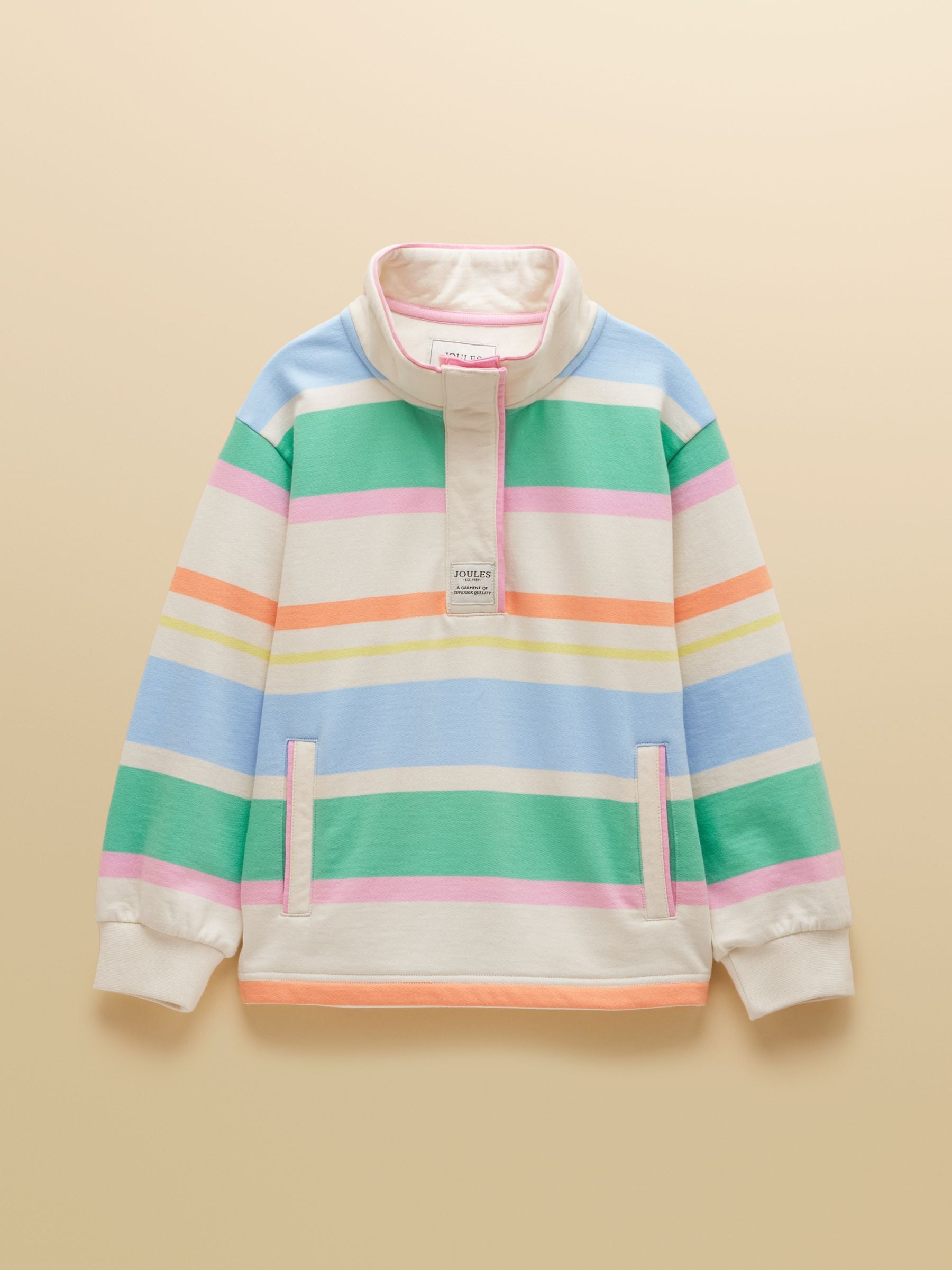 Girls' Burnham White & Multi Striped Funnel Neck Sweatshirt