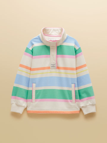 Girls' Burnham White & Multi Striped Funnel Neck Sweatshirt