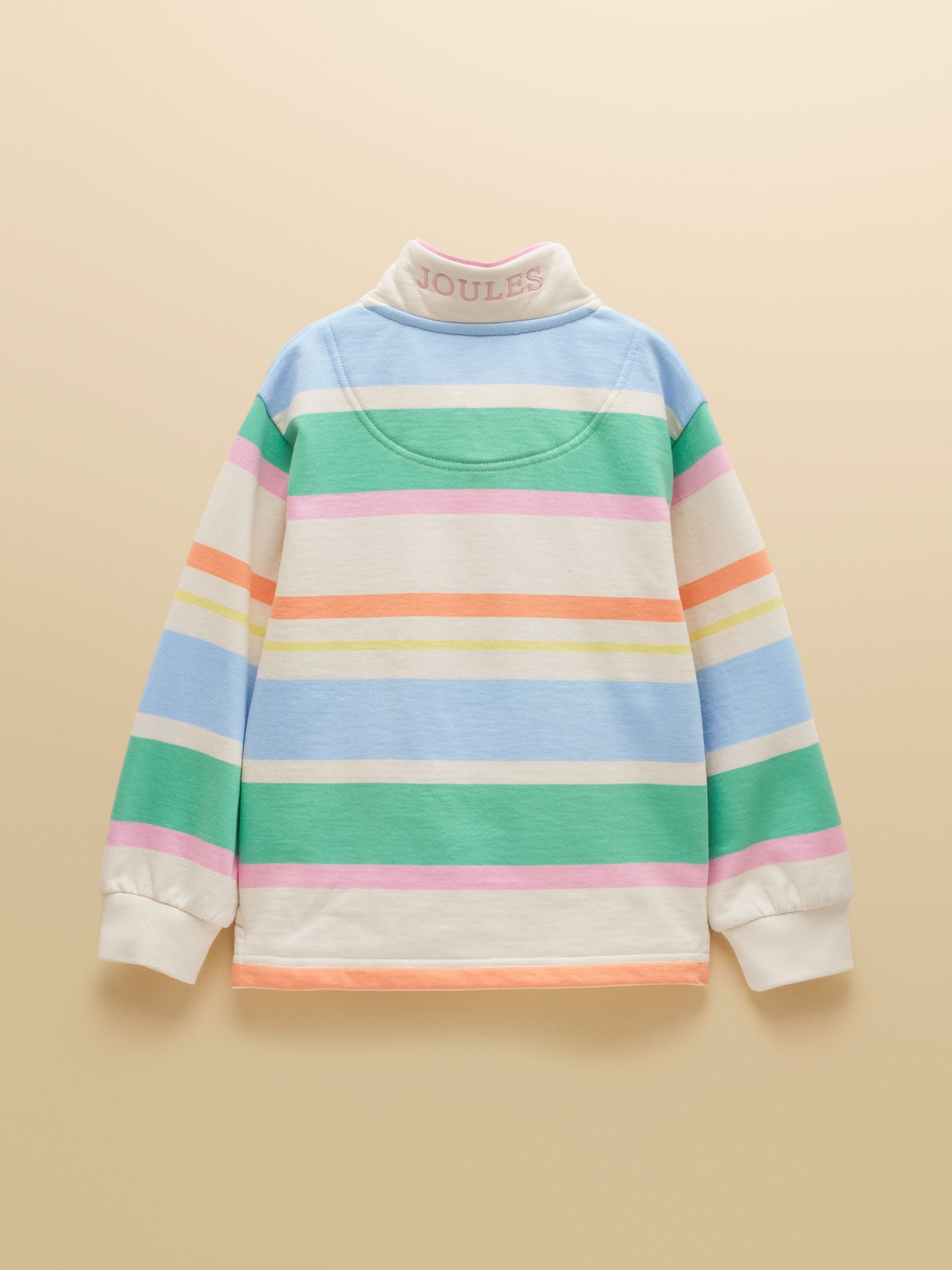 Girls' Burnham White & Multi Striped Funnel Neck Sweatshirt
