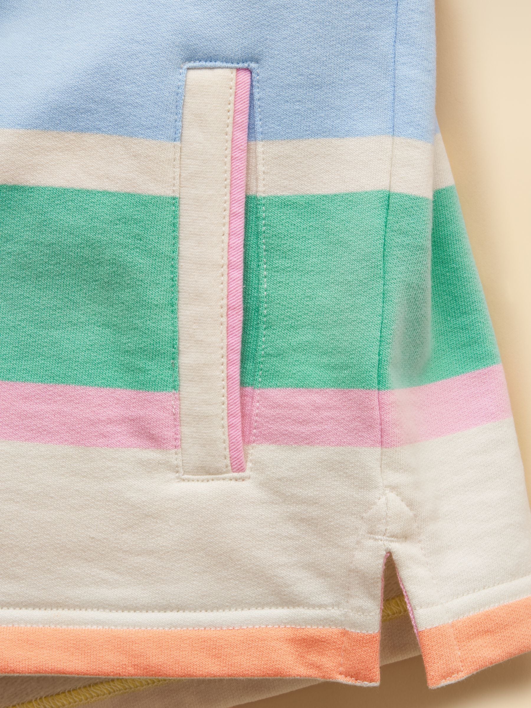 Girls' Burnham White & Multi Striped Funnel Neck Sweatshirt