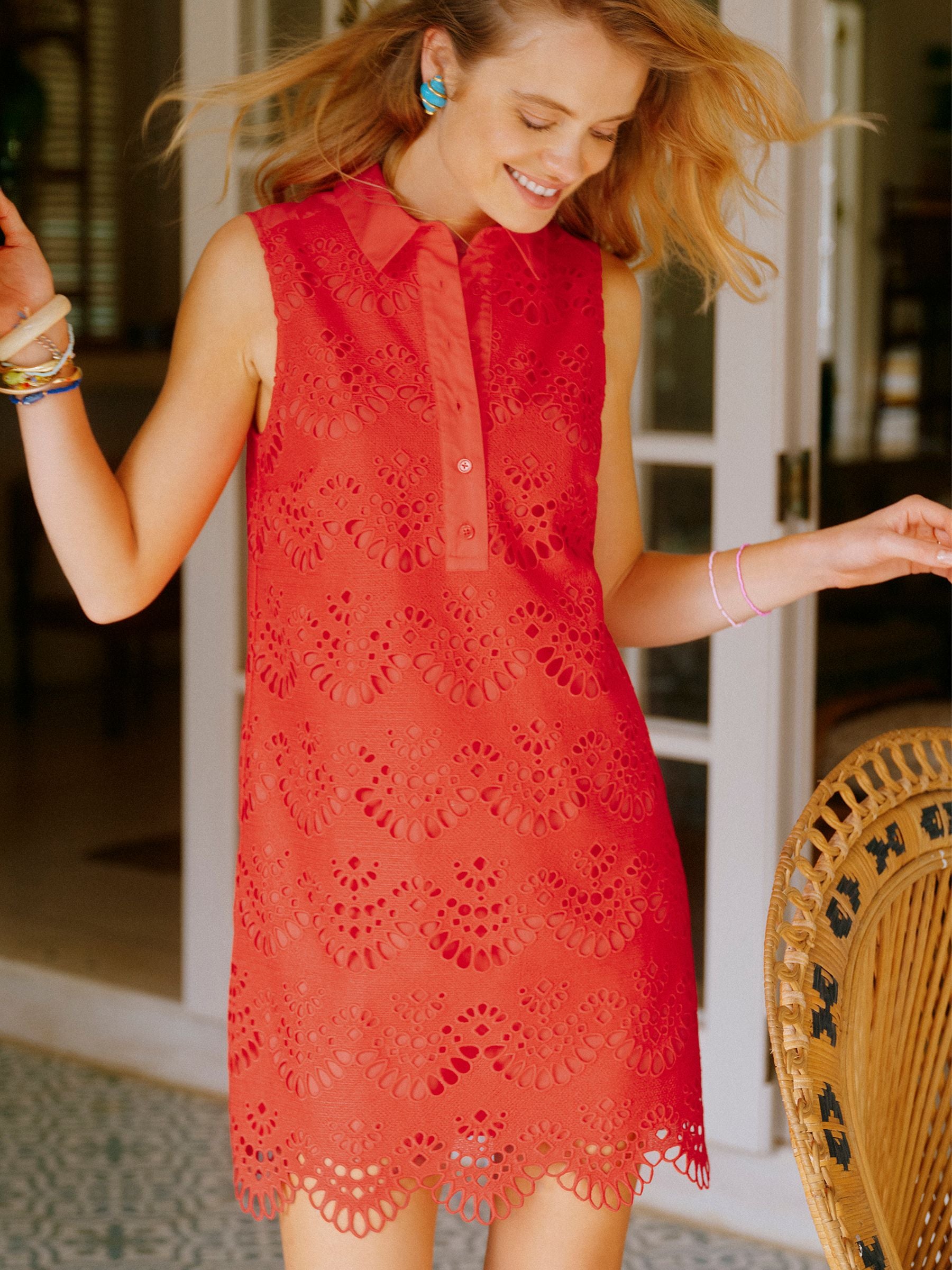 Taylor Red Cayenne Broderie Shift Mini Dress