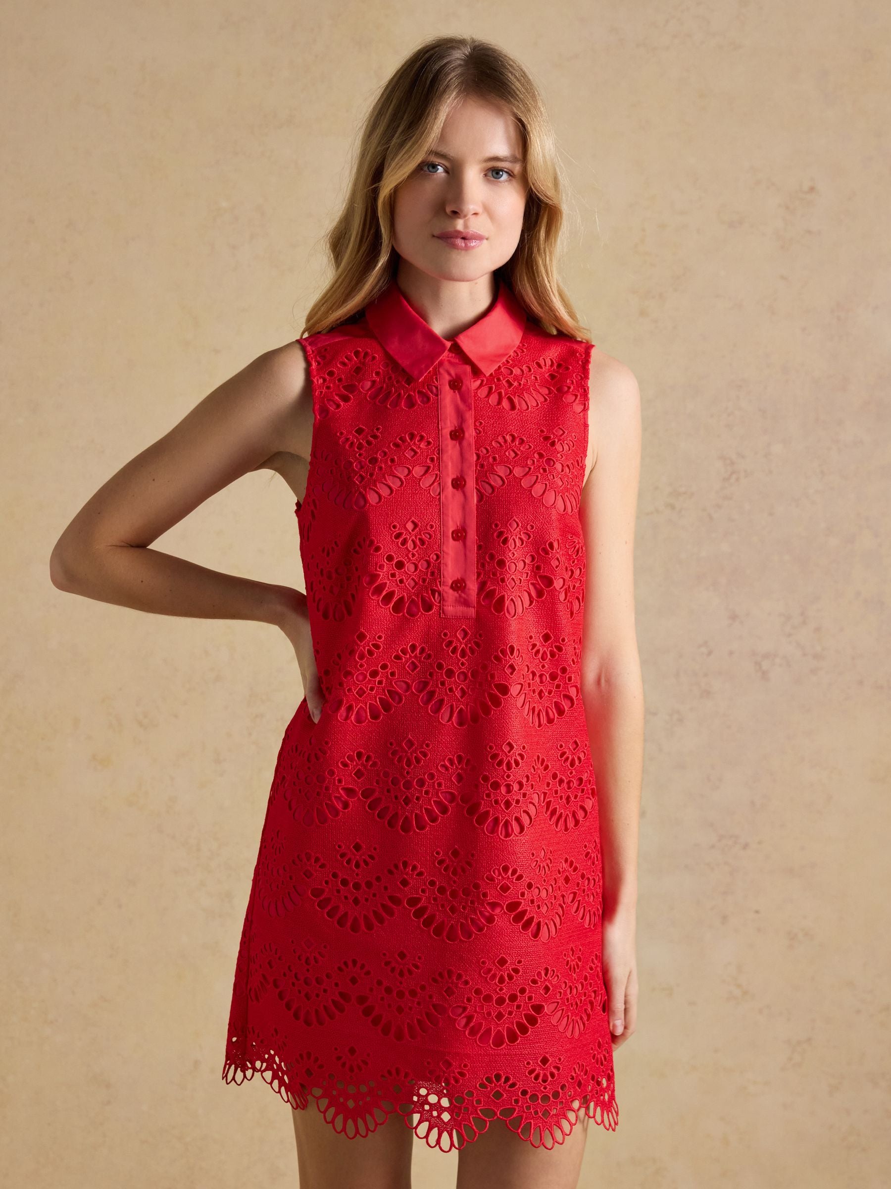 Taylor Red Cayenne Broderie Shift Mini Dress