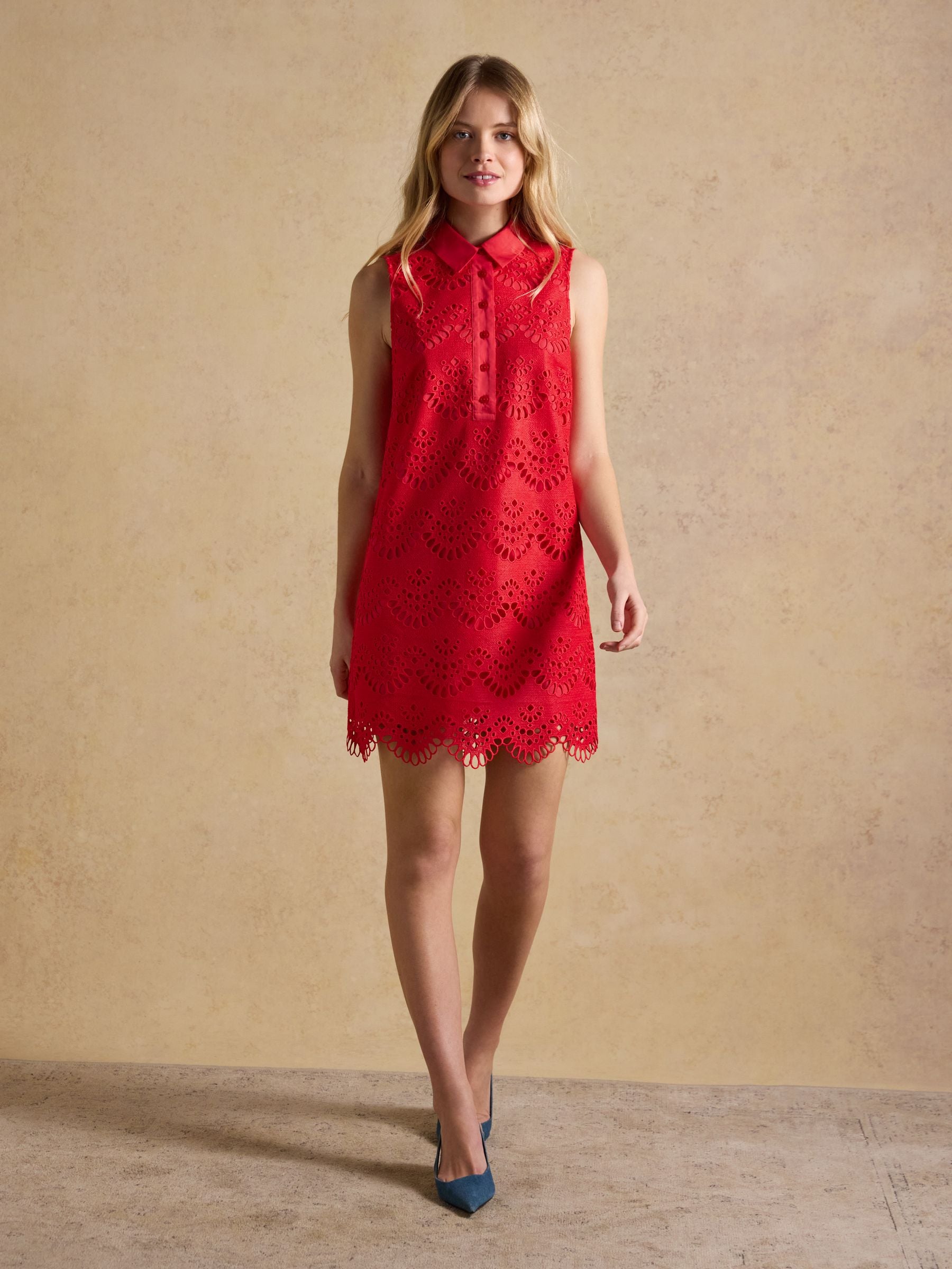 Taylor Red Cayenne Broderie Shift Mini Dress