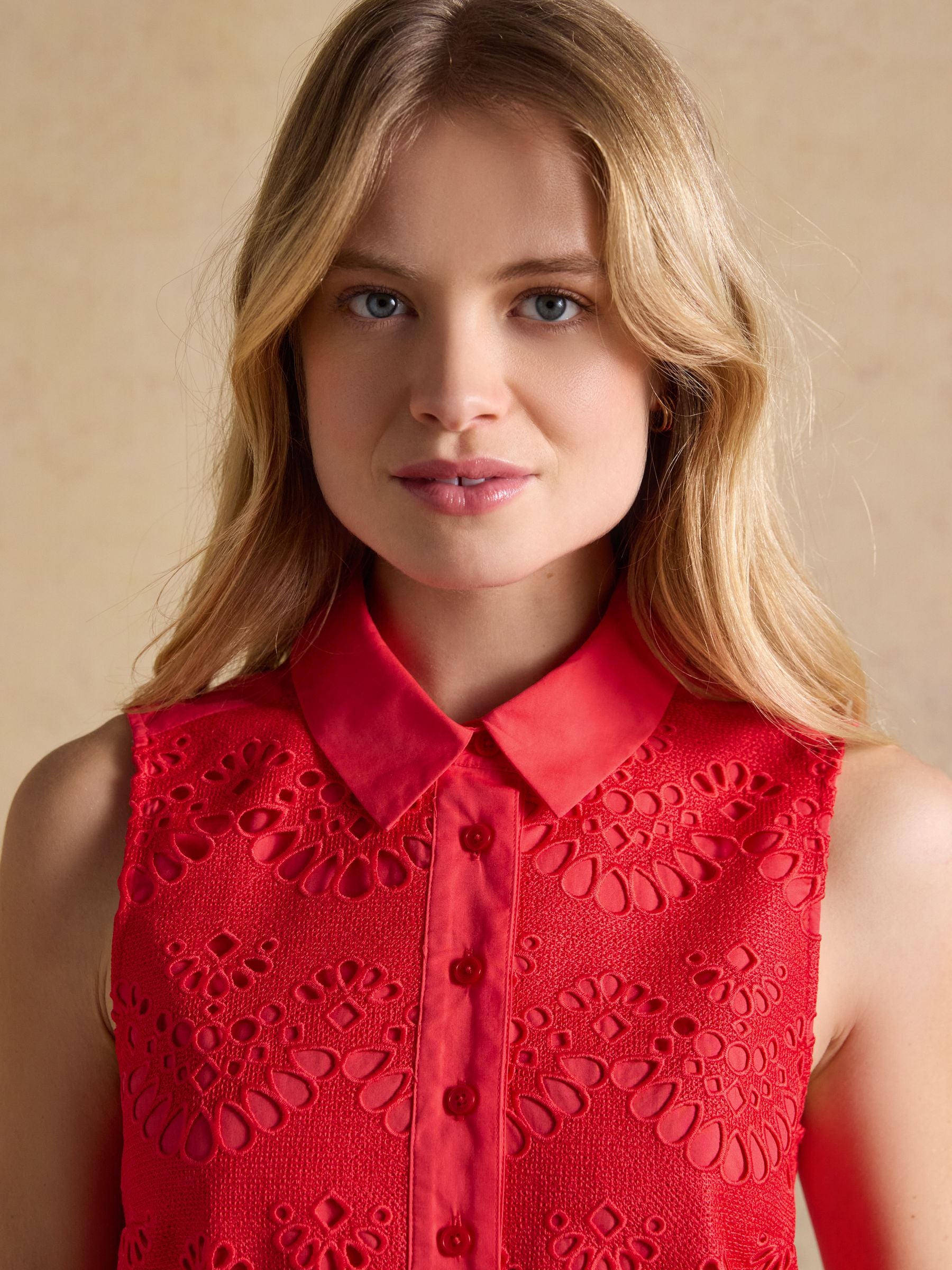 Taylor Red Cayenne Broderie Shift Mini Dress