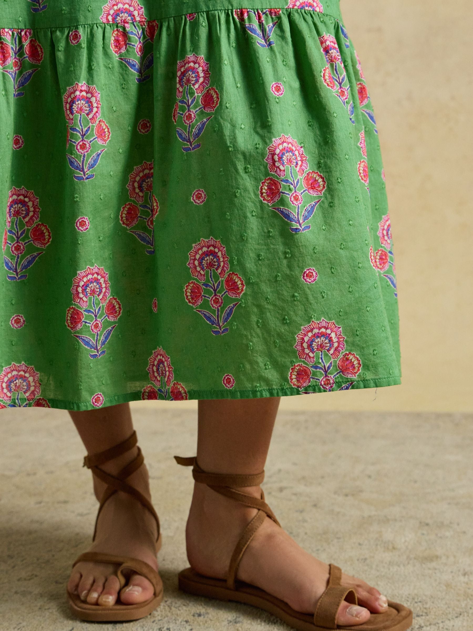 Larissa Green & Pink Foulard Print Tie Neck Midi Dress