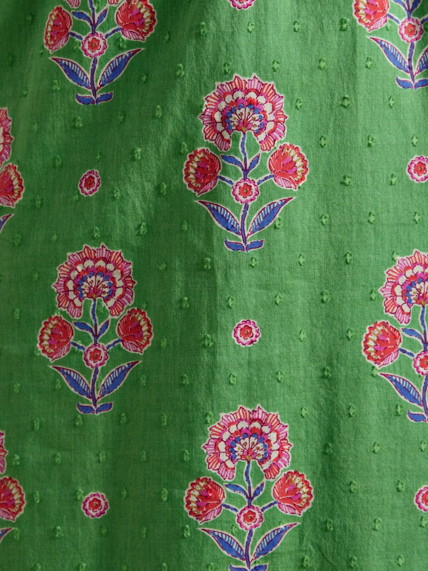 Larissa Green & Pink Foulard Print Tie Neck Midi Dress