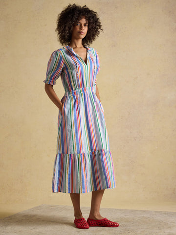 Larissa Multi Striped Tie Neck Midi Dress