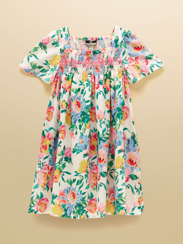 Girls' Eliza Cream Floral Shirred Woven Dress