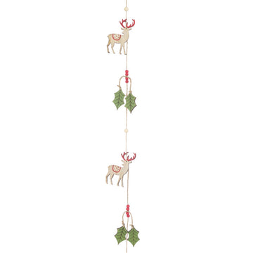 WOODEN REINDEER & HOLLY GARLAND