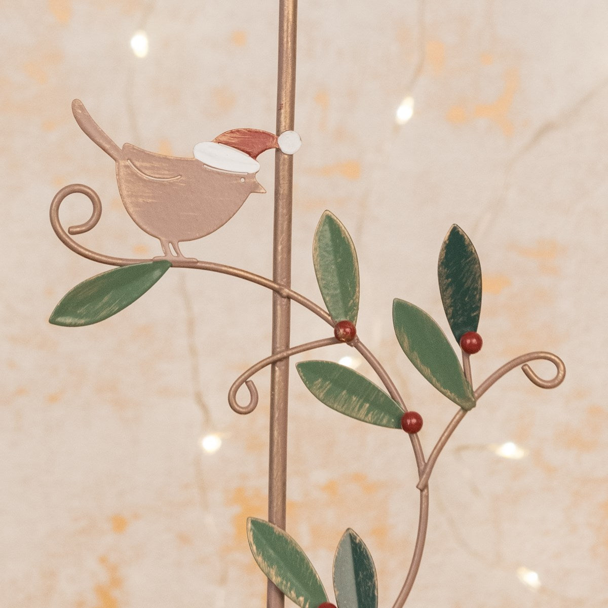 Metal Bird & Berry Candle Holder