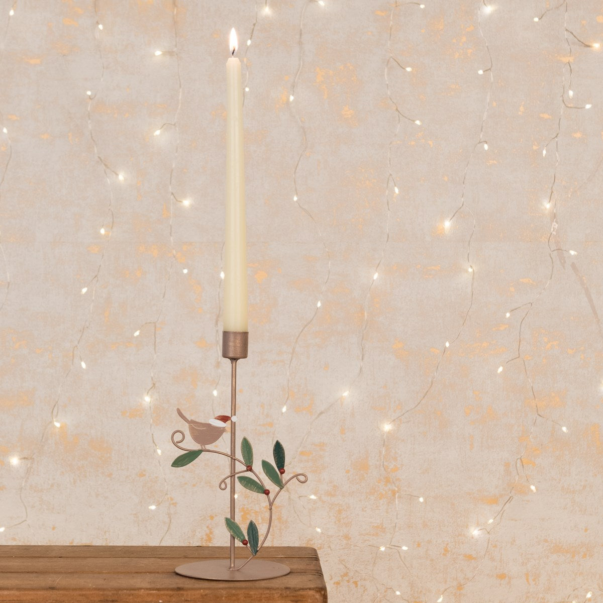 Metal Bird & Berry Candle Holder