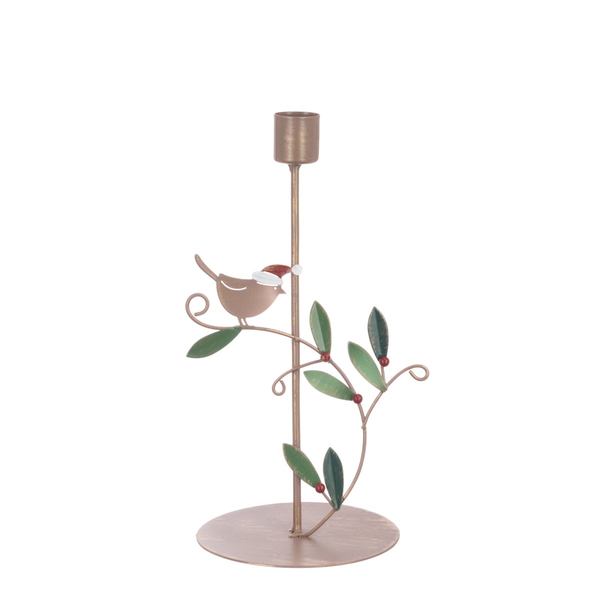 Metal Bird & Berry Candle Holder