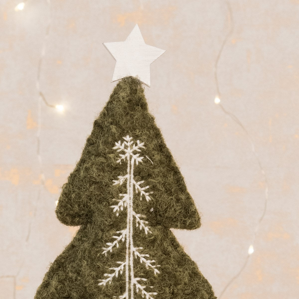 Green Boucle Christmas Tree on Wooden Base