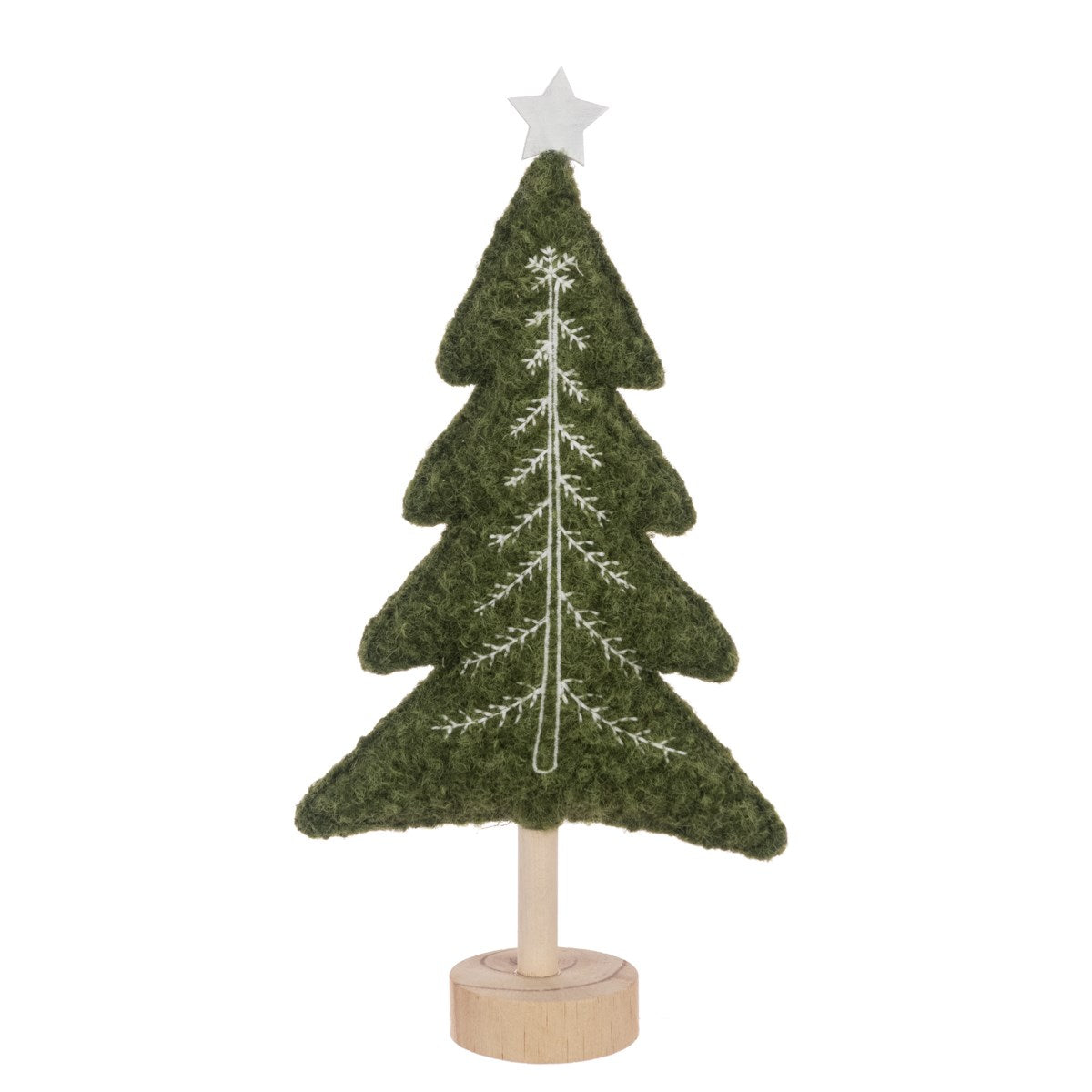 Green Boucle Christmas Tree on Wooden Base