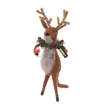 Felt Reindeer With Wine 21cm