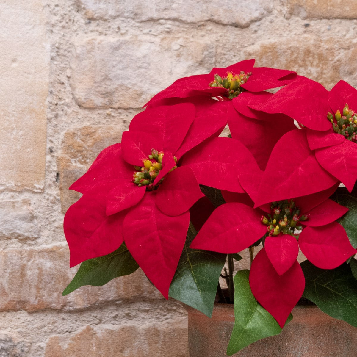 Faux Poinsettia in Ceramic Pot Red
