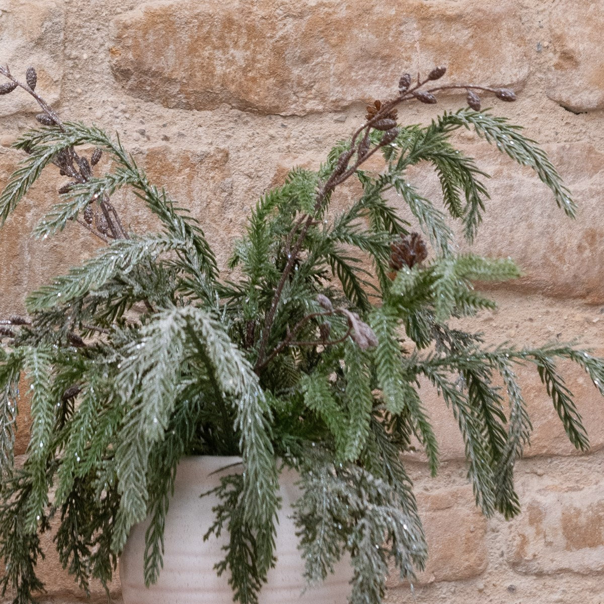 Artificial Sparkle Pine in White Pot