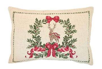Reindeer and wreath cushion