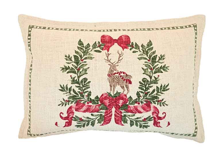 Reindeer and wreath cushion