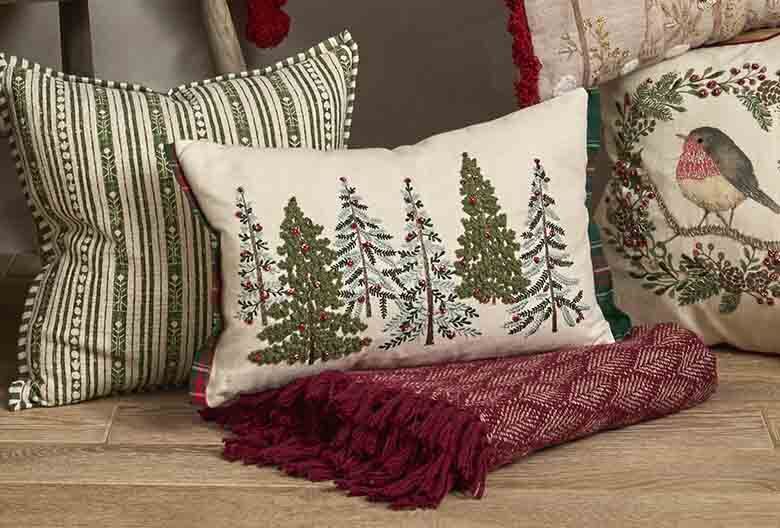 Winter woods with tartan flange cushion