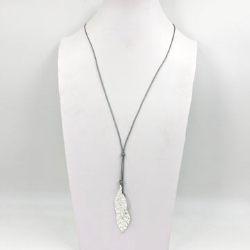 Long lariat-style leaf impression leather necklace