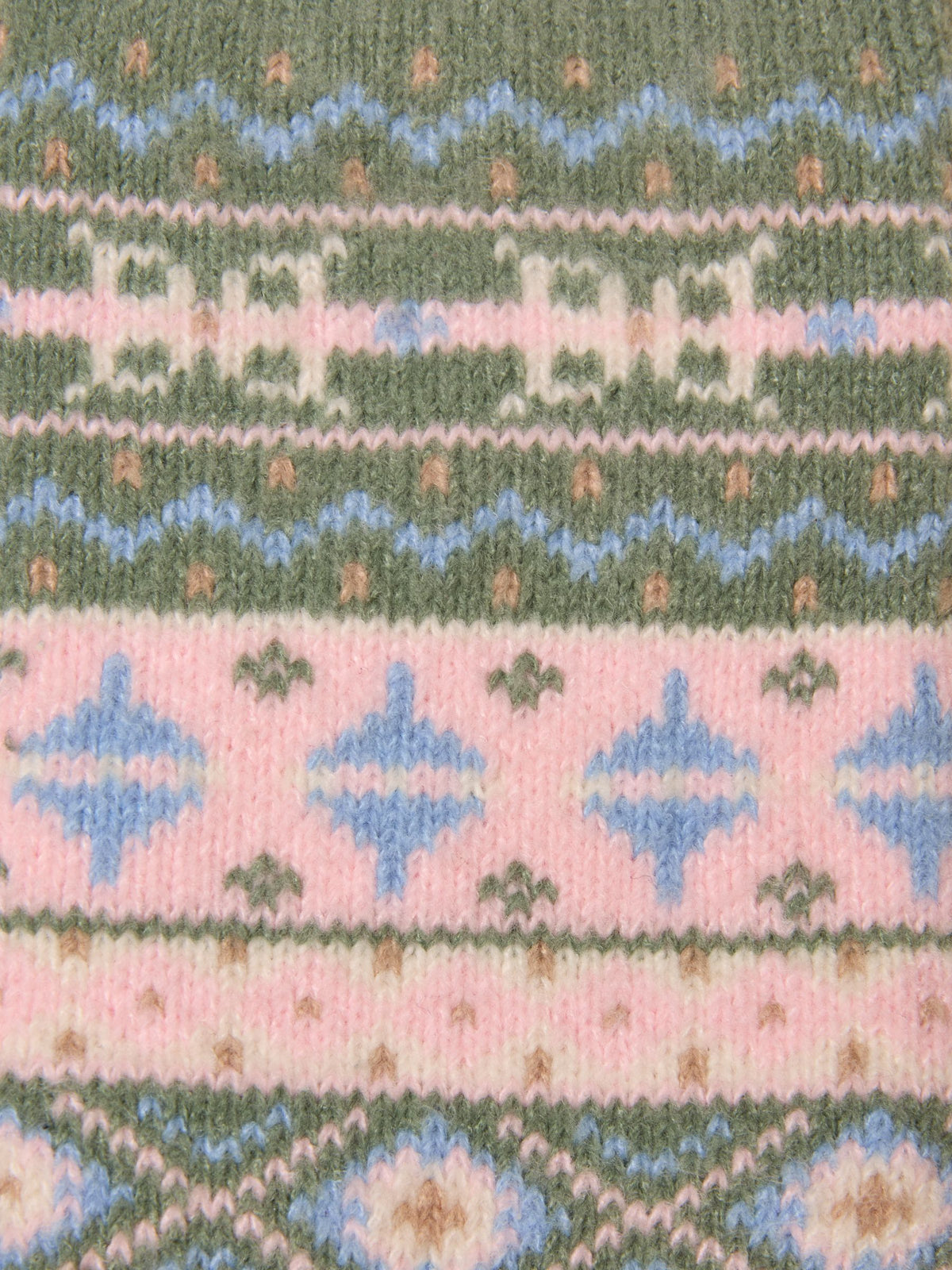 Cosy Fair Isle Socks - Khaki & Pink Fairisle