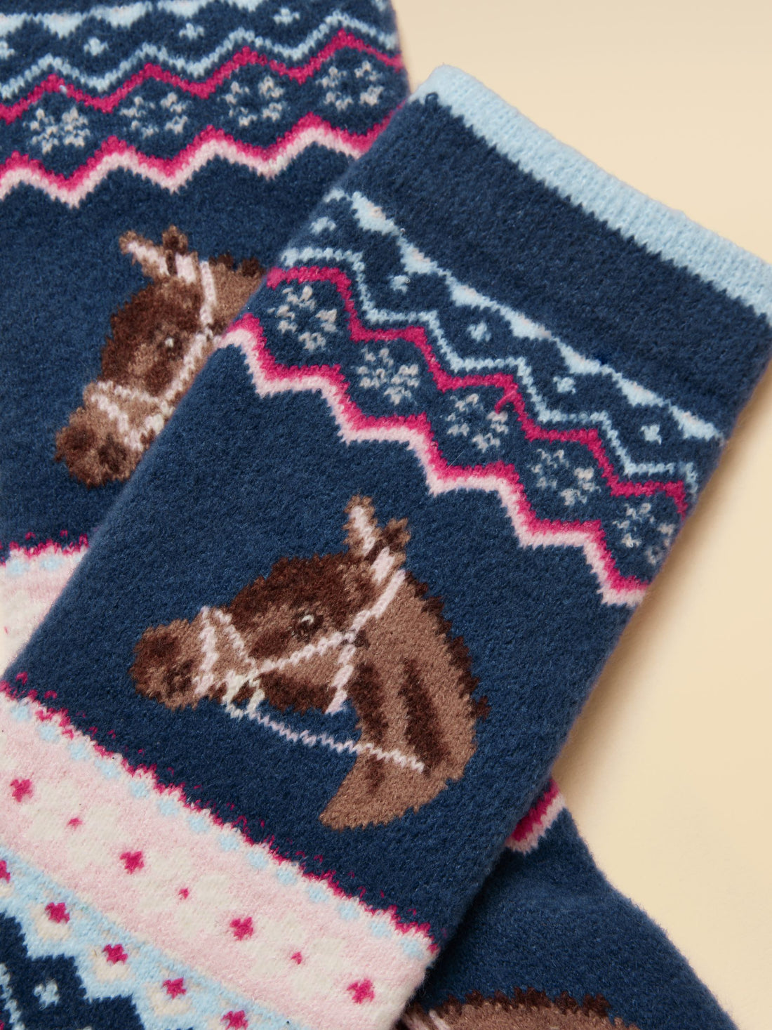Kids' Cosy Navy & Pink Horse Socks