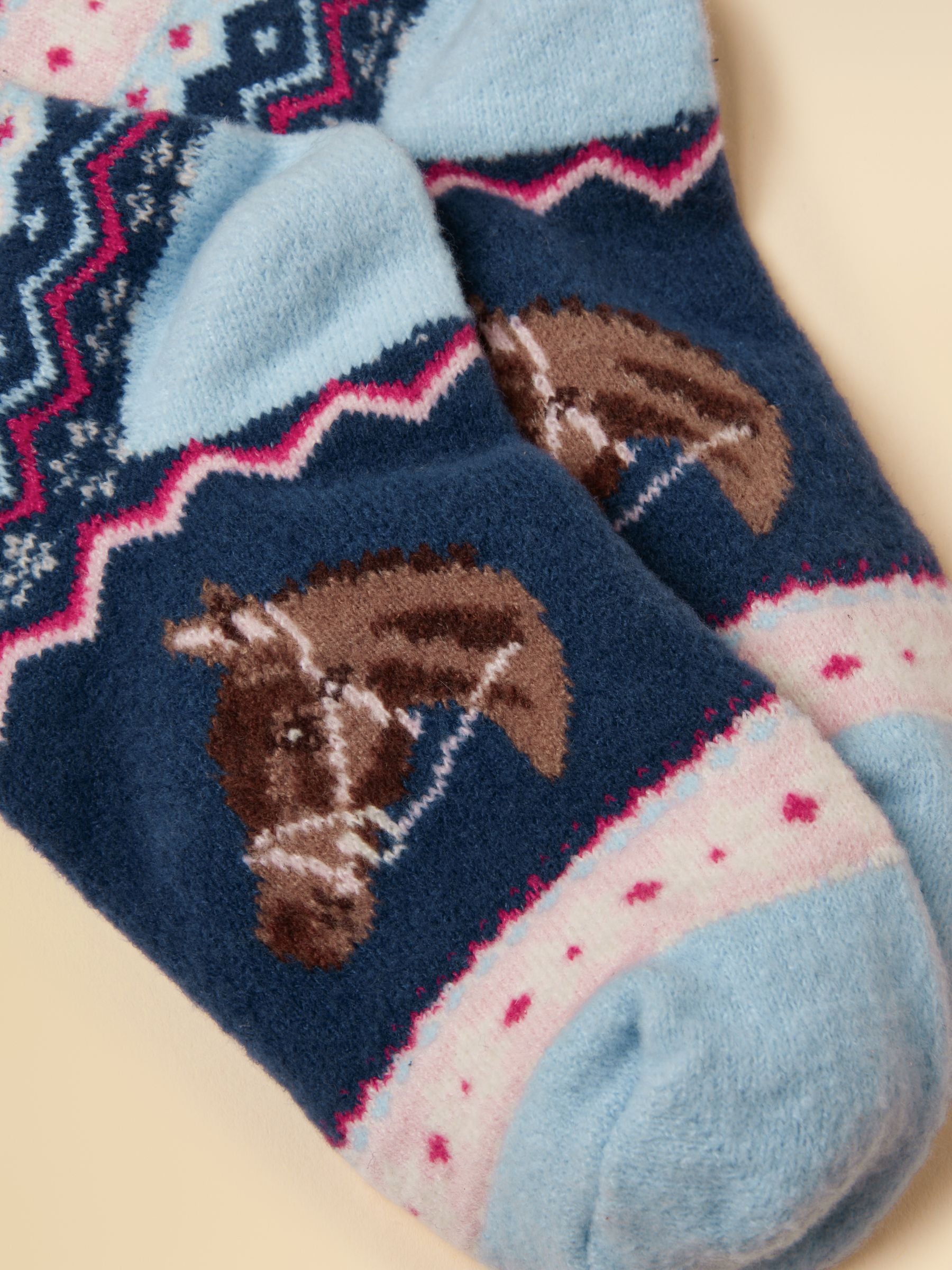 Kids' Cosy Navy & Pink Horse Socks