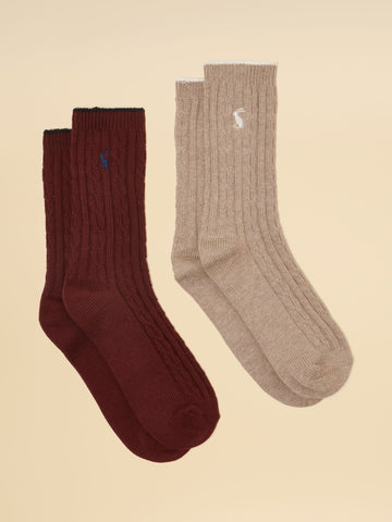 Women's Cable Knit Oat & Berry Socks 2 Pack (Size 4–8)