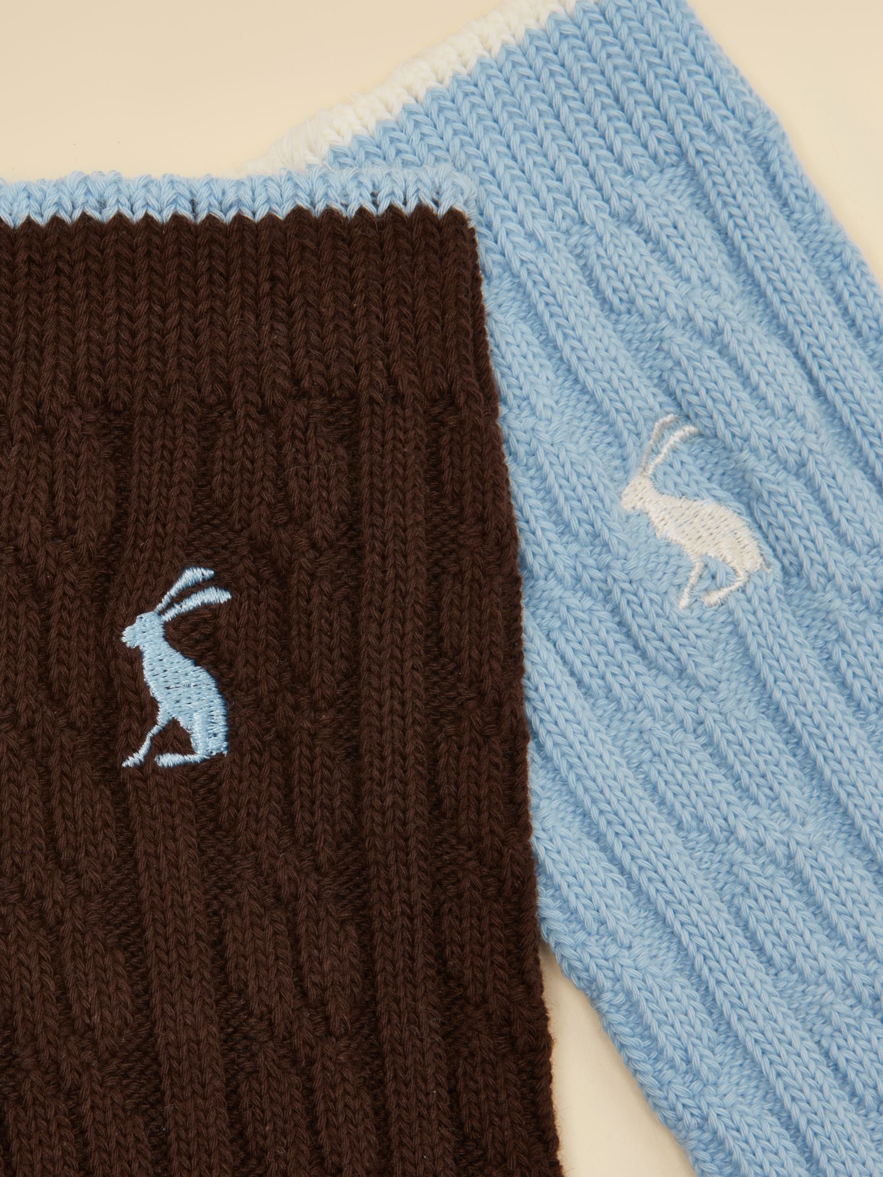Women's Cable Knit Chocolate & Blue Socks 2 Pack (Size 4–8)