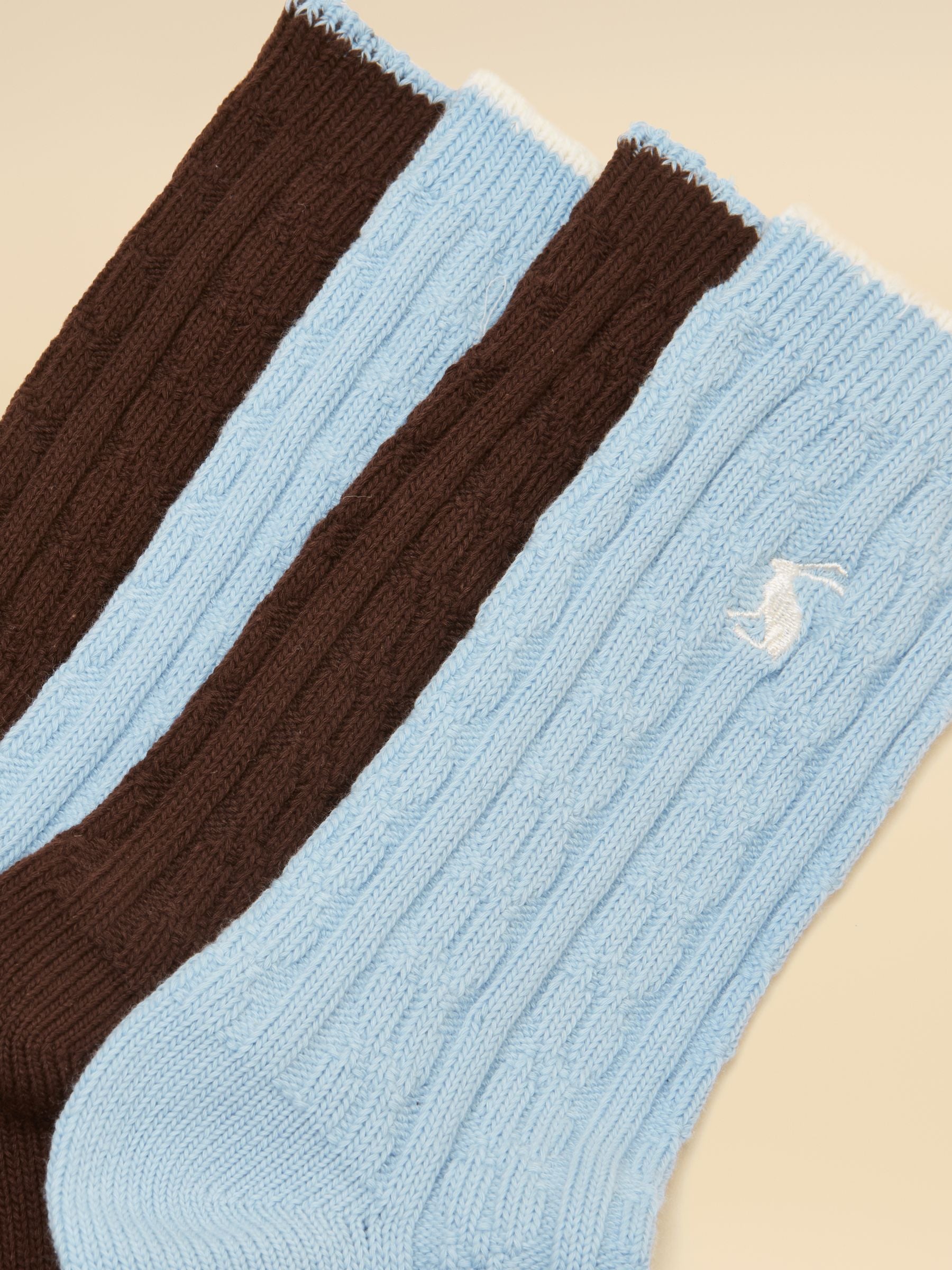 Women's Cable Knit Chocolate & Blue Socks 2 Pack (Size 4–8)